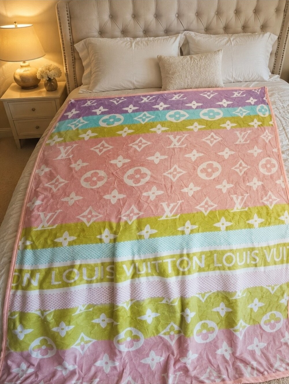 Fashion Soft Pink Multicolor Fleece Blanket Throw NEW